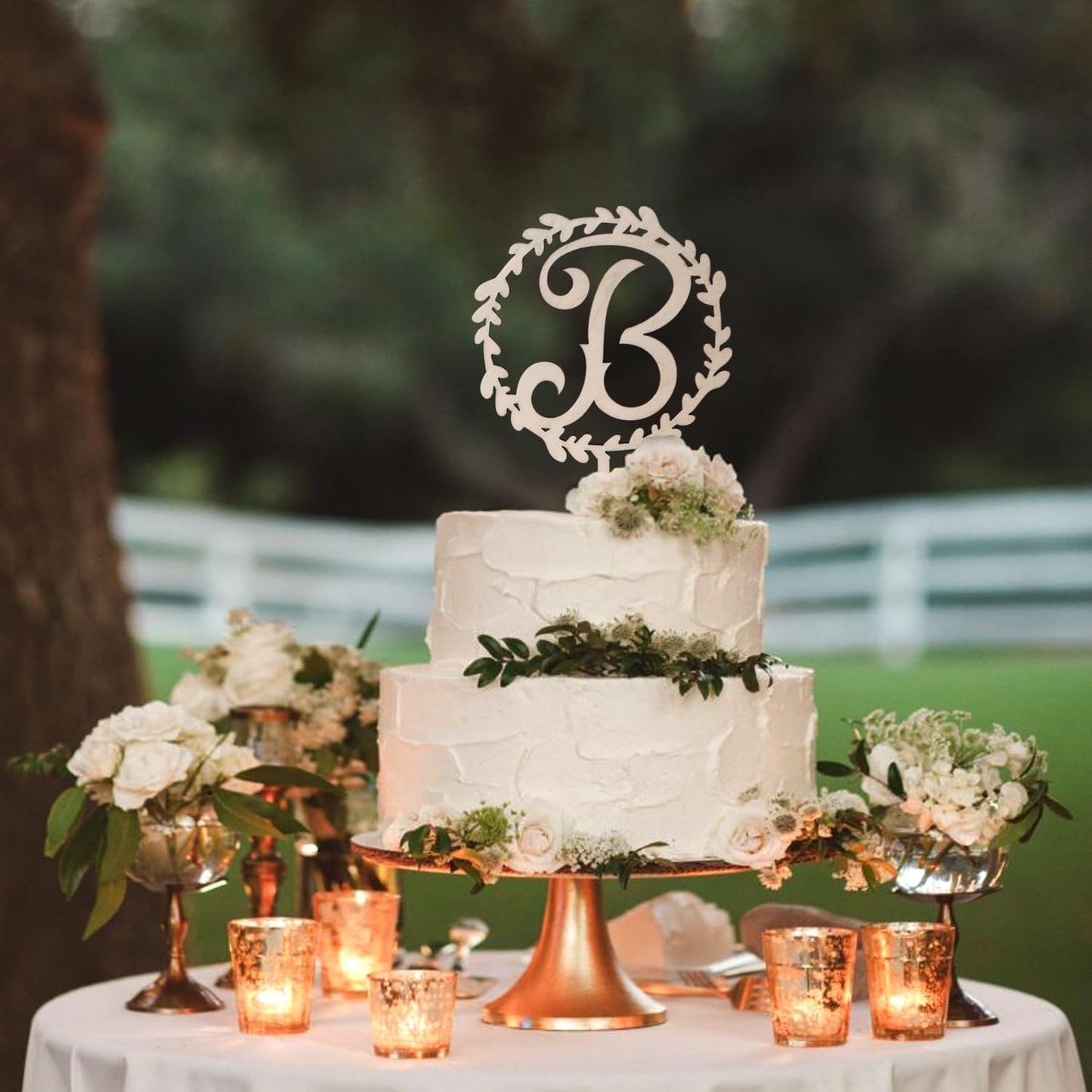 LINGTEER Personalized Inital Letter B Wooden Cake Topper Perfect for Birthday Rustic Wedding Anniversary Party Keepsake Decoration