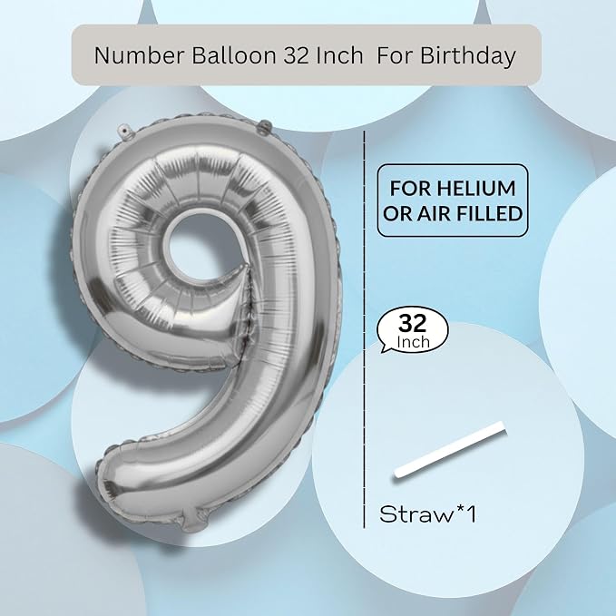 Silver Number Balloon 9 Mylar Foil Balloons 32 inch - Image 8