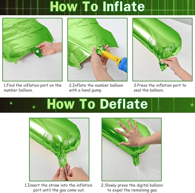 40 Inch Green Large Number Balloons Set 0-9, Self Inflate Foil Number 0 Helium - Image 8