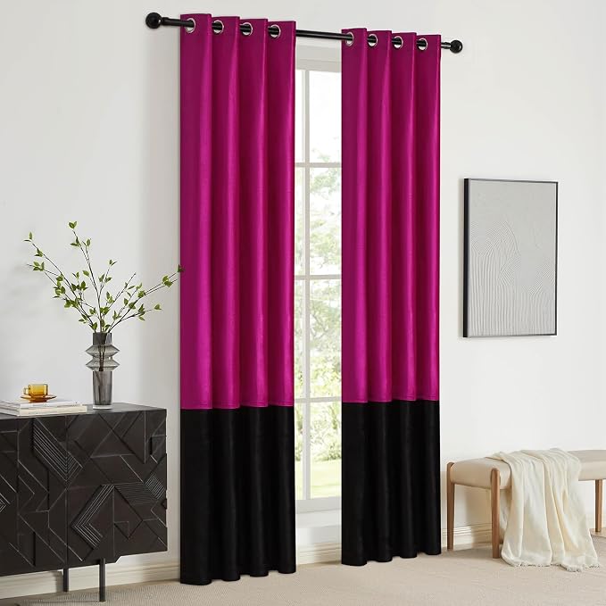 BULBUL Modern Hot Pink Black Velvet Curtains Luxury 96 inch - Image 5