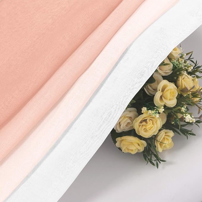 DWCN Blush Pink Faux Linen Ombre Sheer Curtains - Image 5