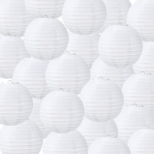 Treela 48 Pack White Chinese Japanese Paper Lanterns Decorative Hanging Round by Treela