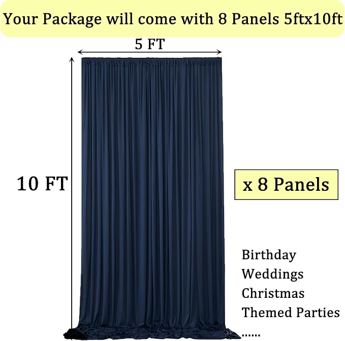 40ftx10ft Wrinkle Free Navy Blue Backdrop Curtains - Image 4