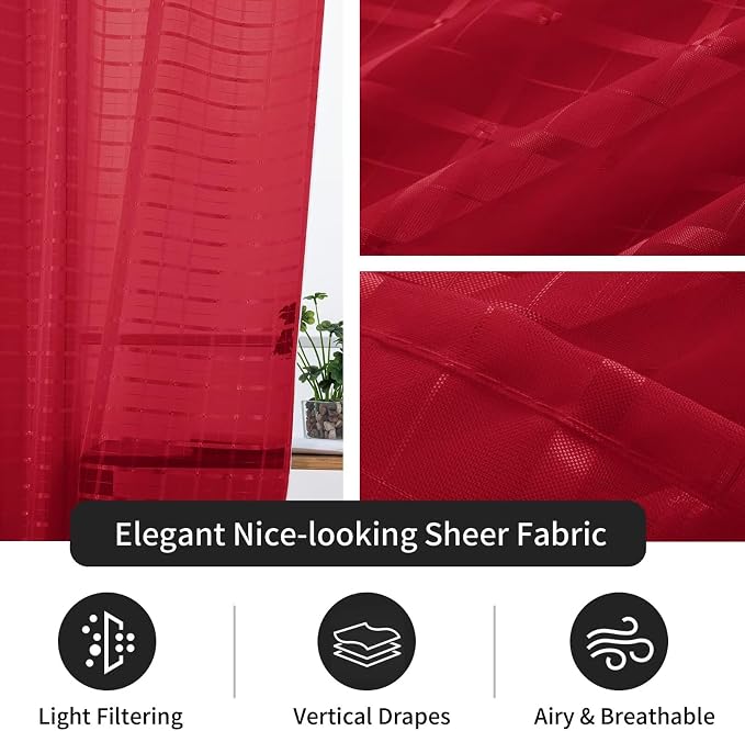 SpaceDresser Check Sheer Curtains 72 Inches Long - Image 4