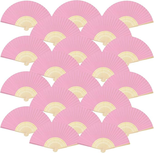 FEPITO 20 Pieces Handheld Pink Paper Fan | Paper Folding Fans by FEPITO