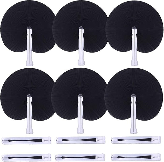 Bestage 20 Pieces Black Round Paper Fans | Foldable Handheld Fans by Bestage