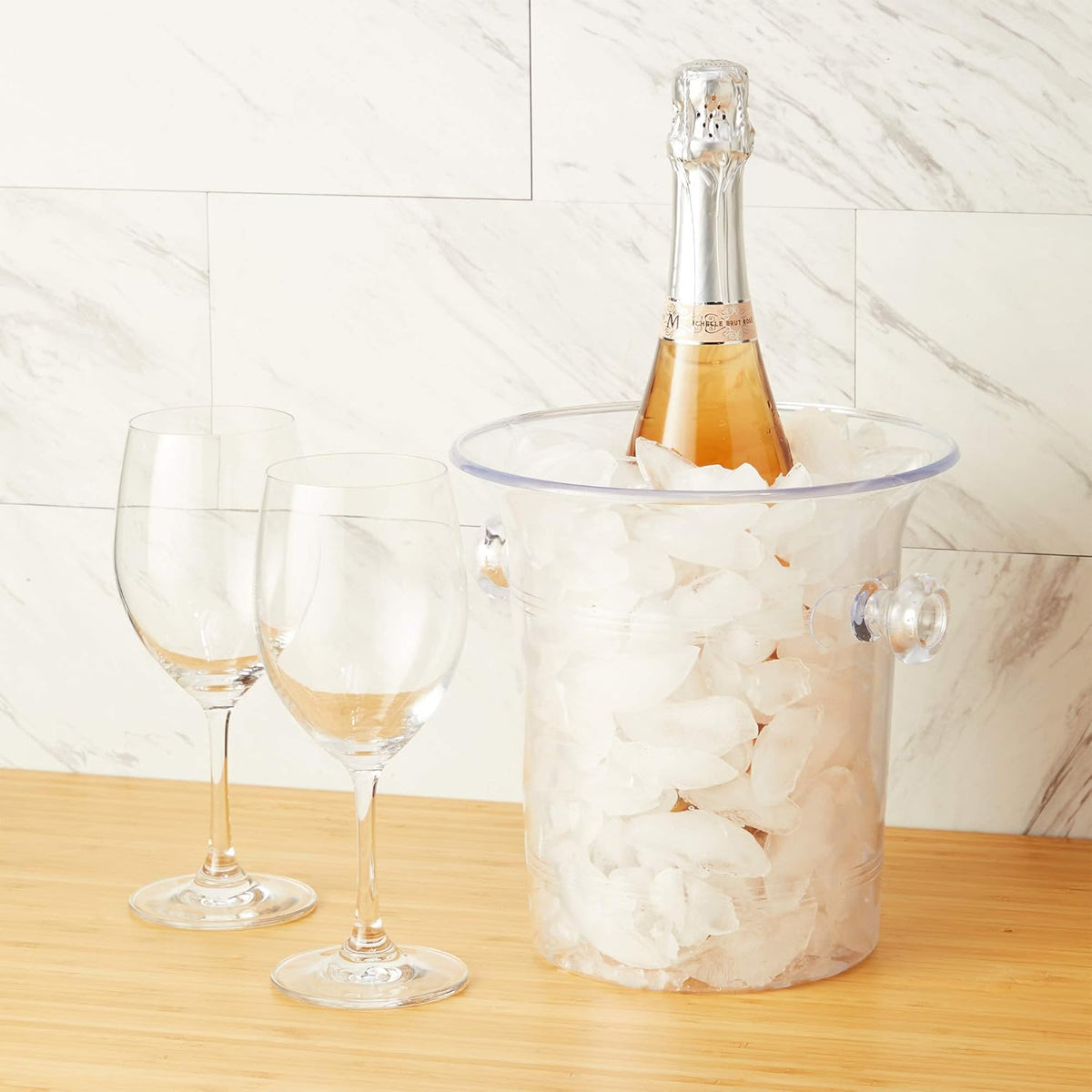 True Clear Acrylic Ice Bucket with Handles, 3-Liter Capacity, Durable Wine and Champagne Bucket, Perfect Ice Buckets for Parties, BBQs, Weddings, Picnics, Holidays, Outdoors, 8.75" x 8.25", Set of 1