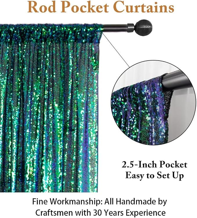 ShinyBeauty 4x8 FT Sequin Fabric Backdrop Iridescent Green - Image 3