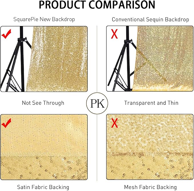 SquarePie 7x7ft Gold Sequin Backdrop, High Density Non-Transparent Glitter - Image 5