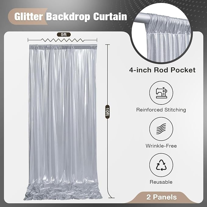 10x10FT Silver Sequin Backdrop Curtain - Image 6