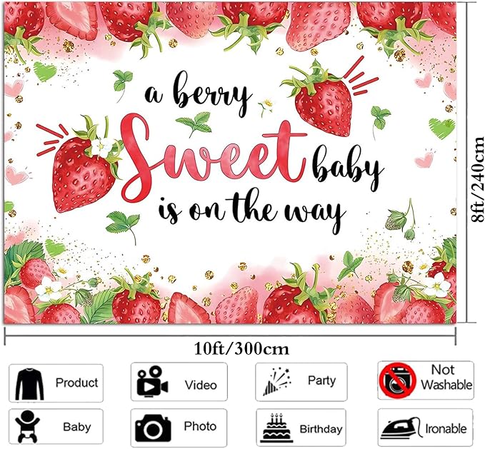 Strawberry Baby Shower Photo Banner Strawberry Girl Baby Shower Newborn Party - Image 6