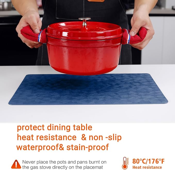 Vinyl Placemats Set of 4 Heat Resistant Easy Clean Non-Slip Place Mats - Image 3