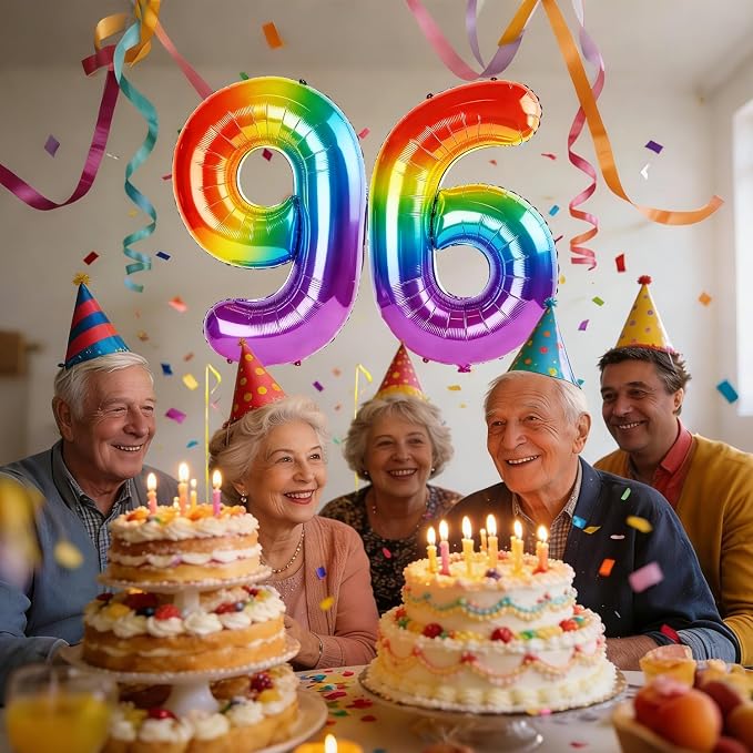 40 Inch Number 96 Balloons for 96th Birthday Party Decorations, 0-100 Rainbow - Image 2