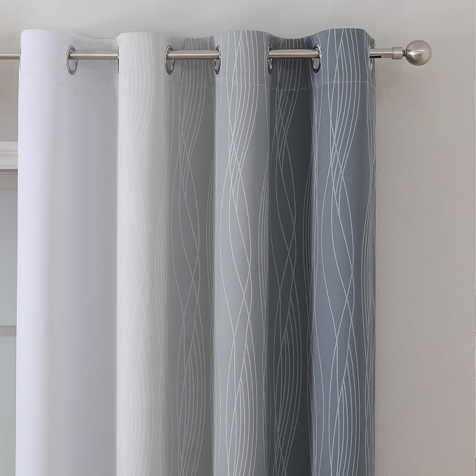 Grey and Greyish White Gradient Blackout Curtains 102 Inches Long - Image 4