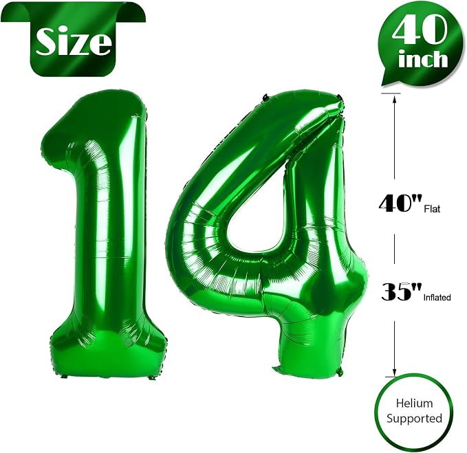 Green Number 14 Balloon 40 Inch, 14th Birthday Party Decorations Men Women | - Image 5