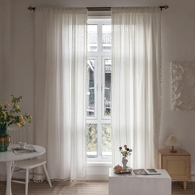 RoomTalks White Modern Farmhouse Textured Curtains - Image 2