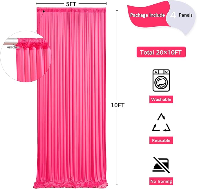 20 ft x 10 ft Wrinkle Free Fuchsia Backdrop Curtain - Image 5