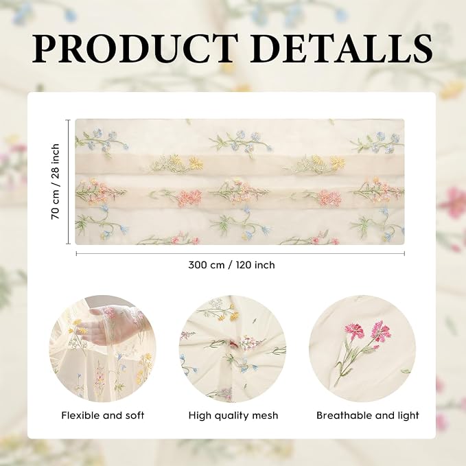 Artoid Mode Wildflower Floral Beige Apricot Gauze Embroidery Table Runner 120 - Image 6