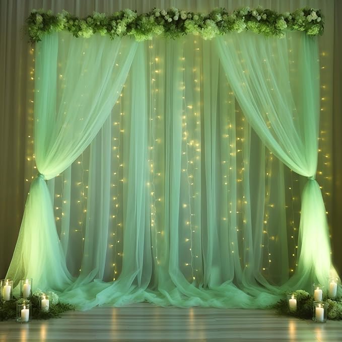 20x8ft Olive Green Tulle Backdrop Curtain by Partisky