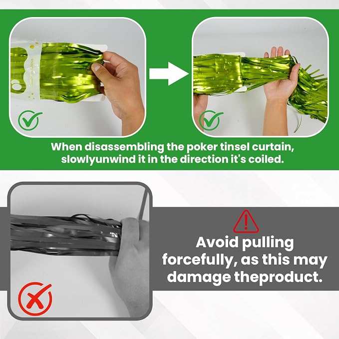 Matte Lime Green Tinsel Foil Curtains Backdrop Party Decorations | 2 PCS - Image 3