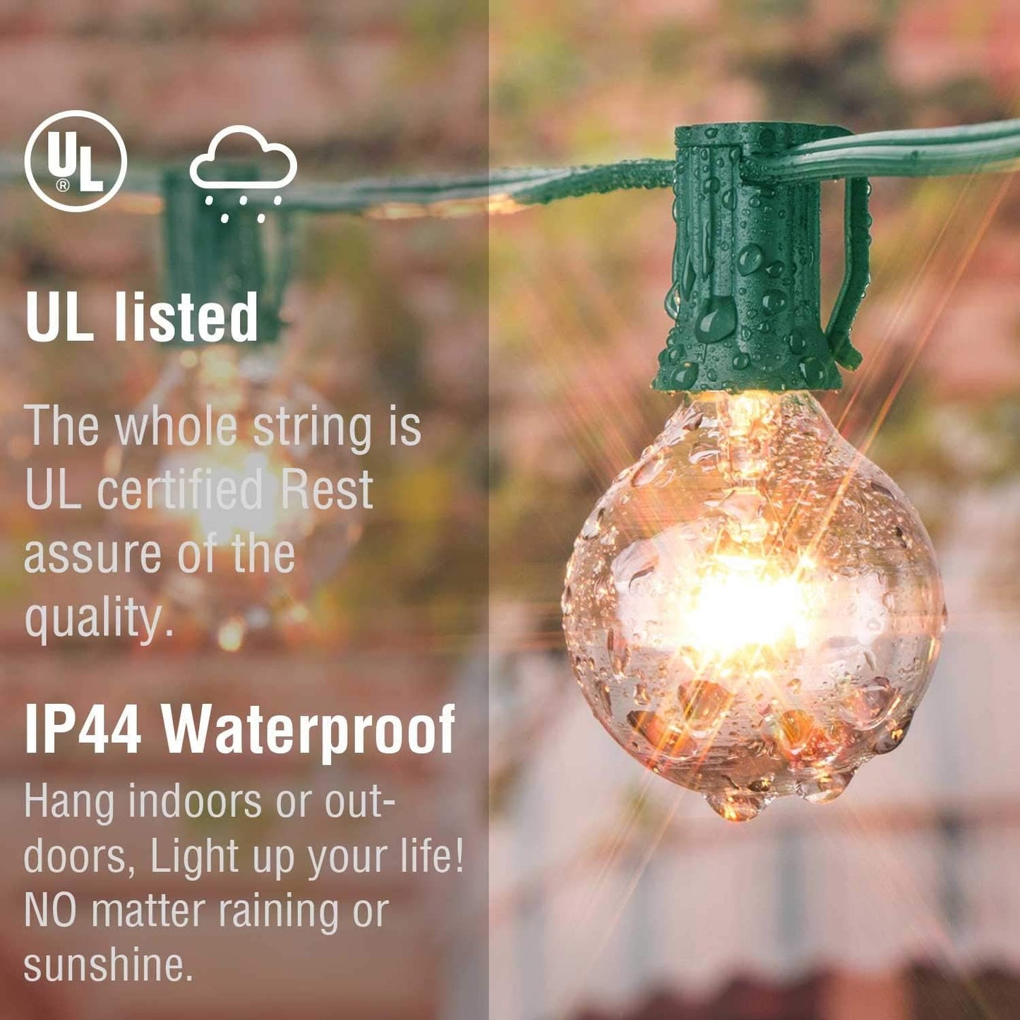 SUNSGNE 25Ft Christmas String Lights, G40 Globe String Light with 27 Clear Bulbs, UL Certified for Outdoor Indoor Garden Party Wedding Pergola Backyard Patio Xmas Decoration, Green Wire