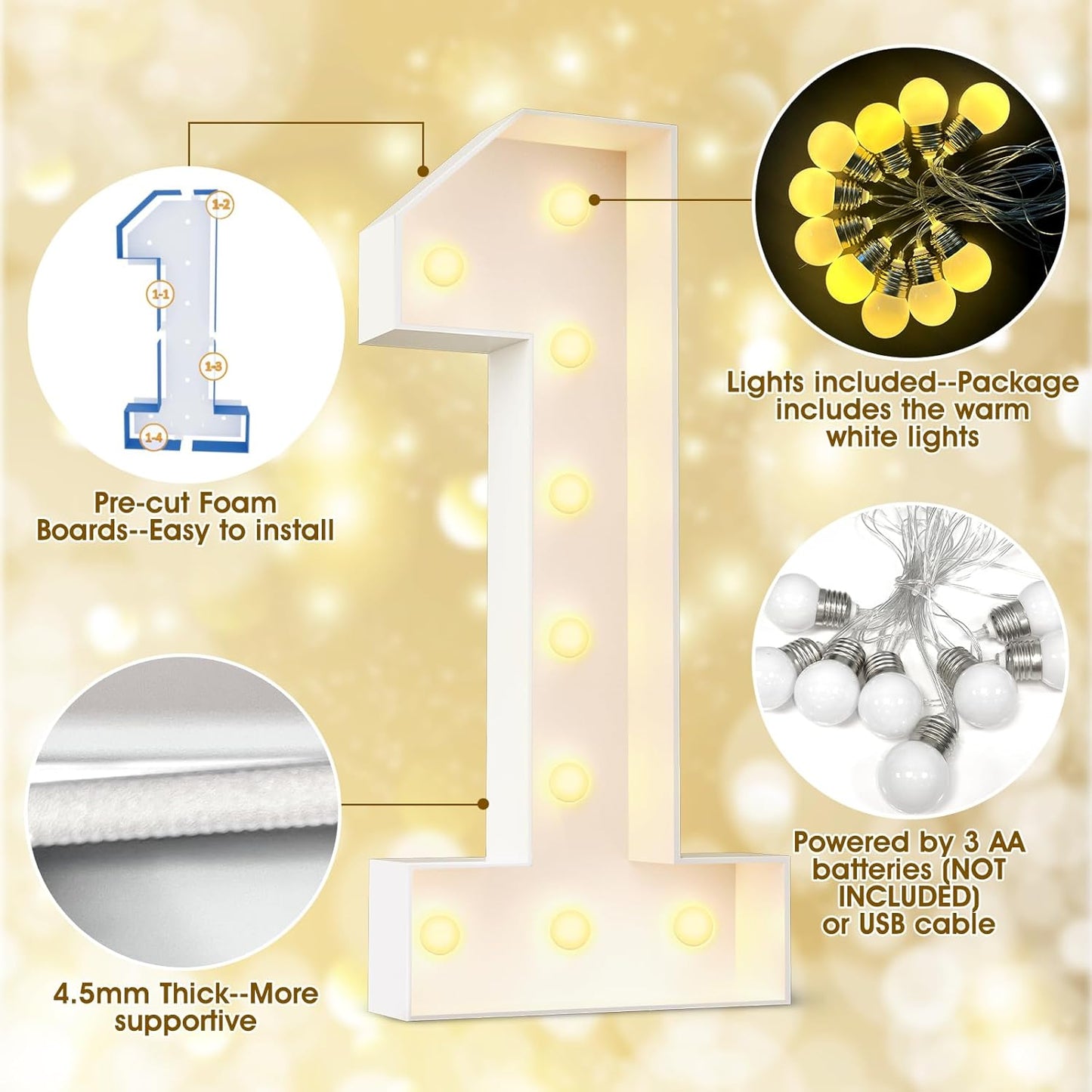 Ledido 4FT Marquee Light Up Letters Large Light Up Letters for Party Decoration, Marquee Letter for Birthday Graduation Baby Shower Wedding, Pre-cut Foam Board Assembly Required Letter D