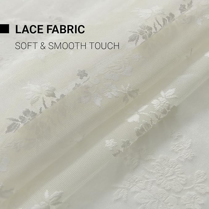 Kotile Ivory Lace Curtains for Kitchen Windows W52 x L45 Inch, 2 Panels | Rod - Image 7