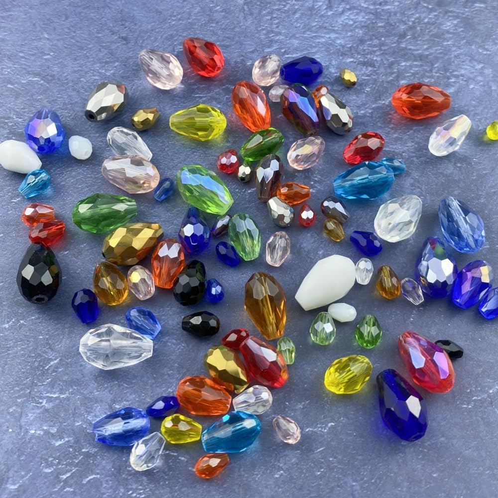 50pcs 10x15mm Teardrop Crystal Glass Beads Vertical Hole Faceted Glass Teardrop Spacer Beads for Bracelets Necklace Earring DIY Jewelry Making Craft(Green)