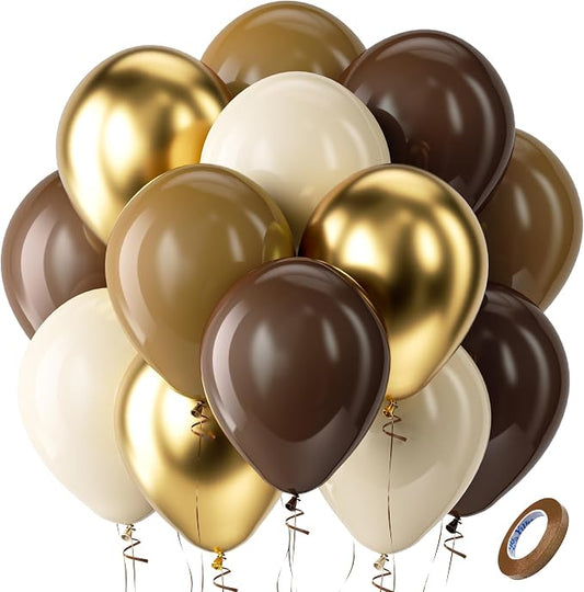 Bezente Brown and Gold Balloons Set 60pcs 12 inch | Sand White Neutral Helium by Bezente