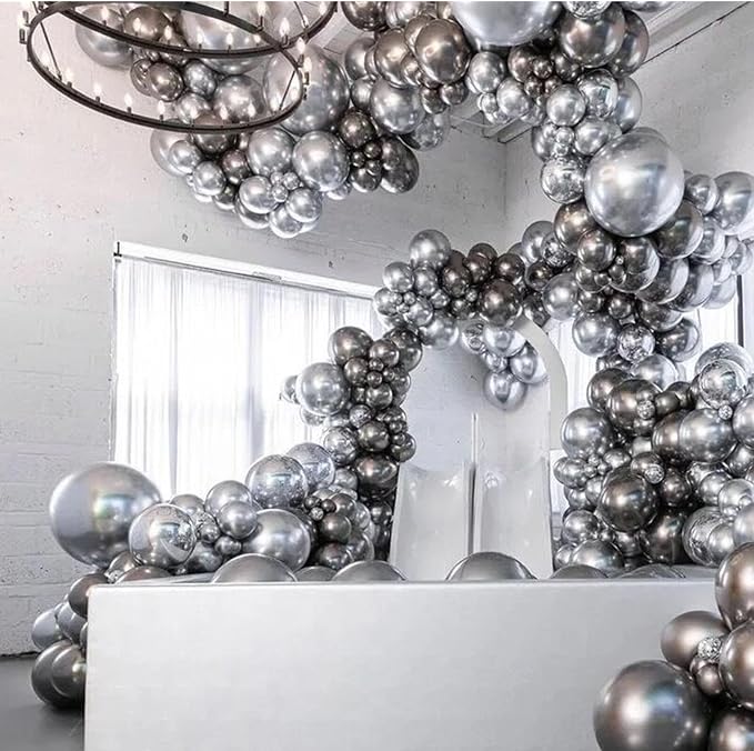 412pcs Metallic Silver Balloon Garland Arch Kit 18 12 10 5 Inch Different Sizes - Image 7