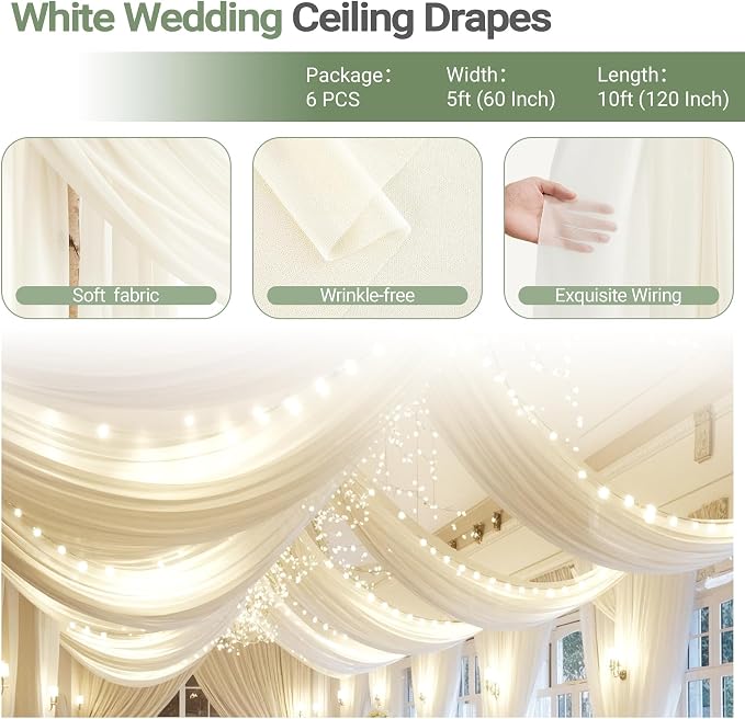 Ivory Ceiling Drapes with Lights - Image 4