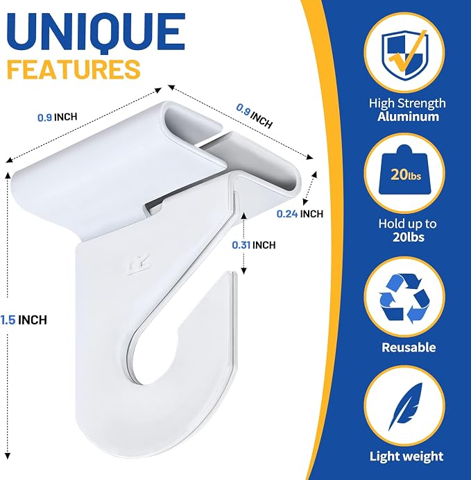 10 Pairs Drop Ceiling Hooks for Hanging, Suspended Track Ceiling Tile Clips - Image 3