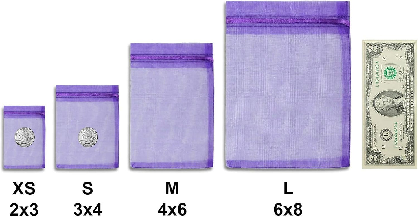 TheDisplayGuys 100-Pack 4x6 Purple Sheer Organza Gift Bags with Drawstring, Jewelry Candy Treat Wedding Party Favors Mesh Pouch