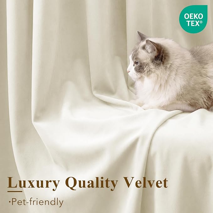 Ivory White Velvet Curtains for Nursery Back Tab, W62 x L84, Back tab Drapes - Image 5