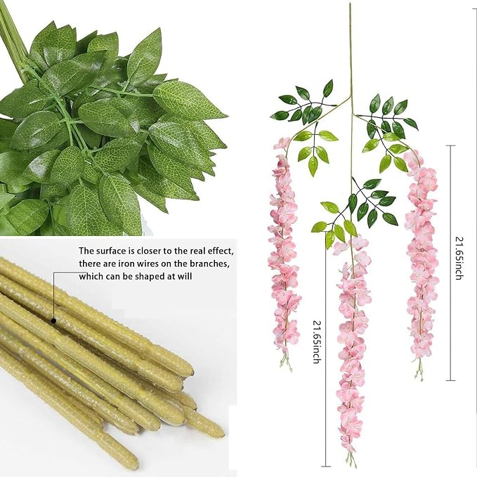 Artificial Wisteria Hanging Flowers Fake Wisteria Flower Garland Silk Vines - Image 5