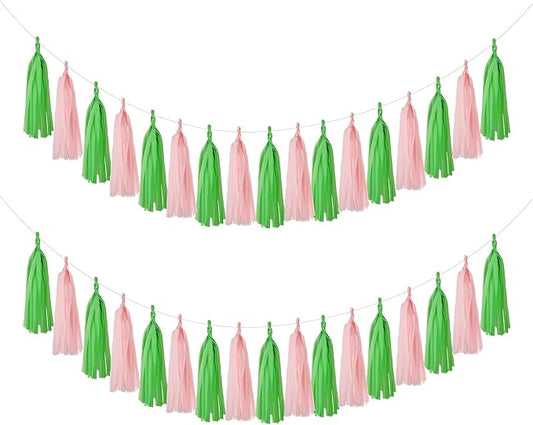Mefuny 20PCS Pink and Green Paper Decorations Tissue Paper Tassel Garland DIY by Mefuny