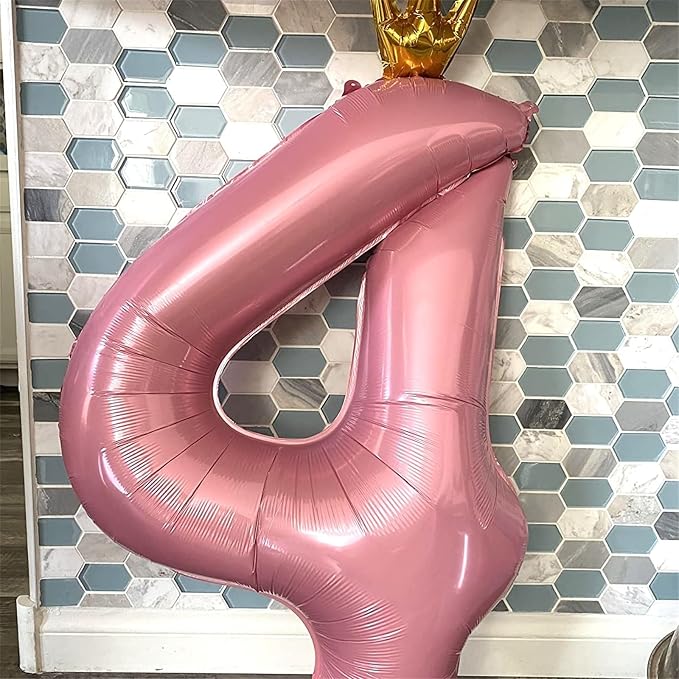 Crown Number Balloons 4 for Kids, Large Pastel Pink Number Balloon 0-9 Set - Image 4