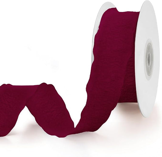 Wine Red Ruffle Ribbon, 1-1/2 Inch x 10 Yards Chiffon Silk Ribbons | Crinkle by Unknown