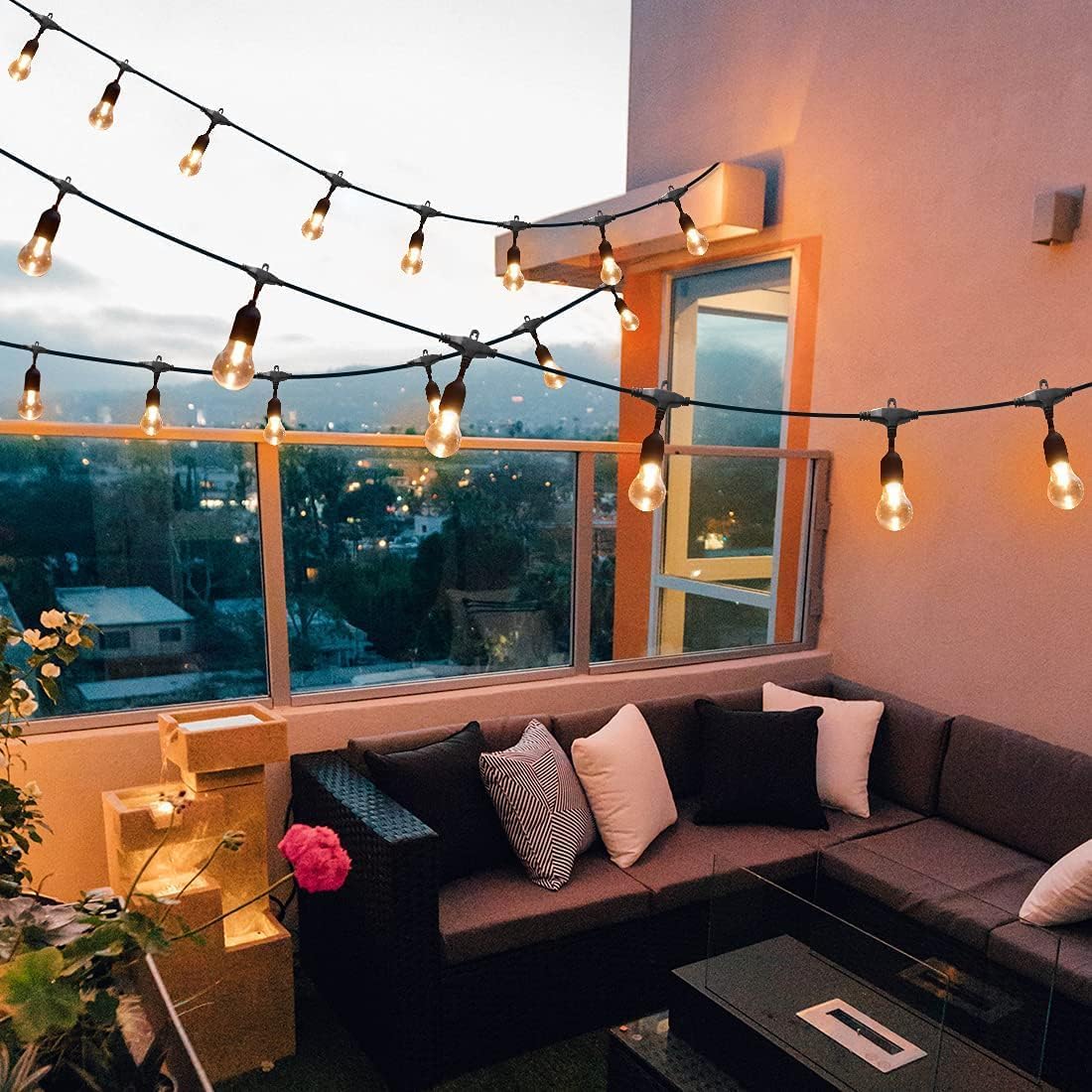 35FT Outdoor String Lights, 16 Shatterproof Edison Bulbs, Dimmable RGB Color Changing Patio Lights with Remote. Solar-Powered & Waterproof for Garden Commercial LED Decorative Lighting.