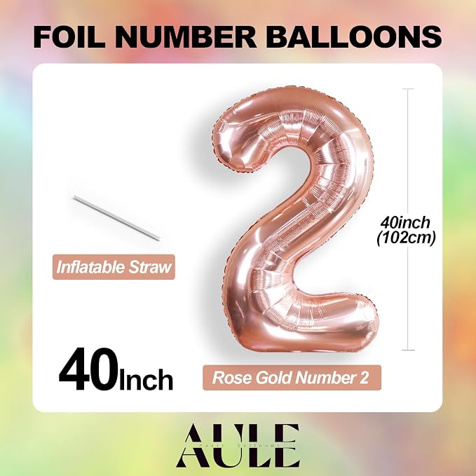 AULE 40 Inch Rose Gold 24 Balloon Number Foil 0-9 Birthday Big Numbers | - Image 5