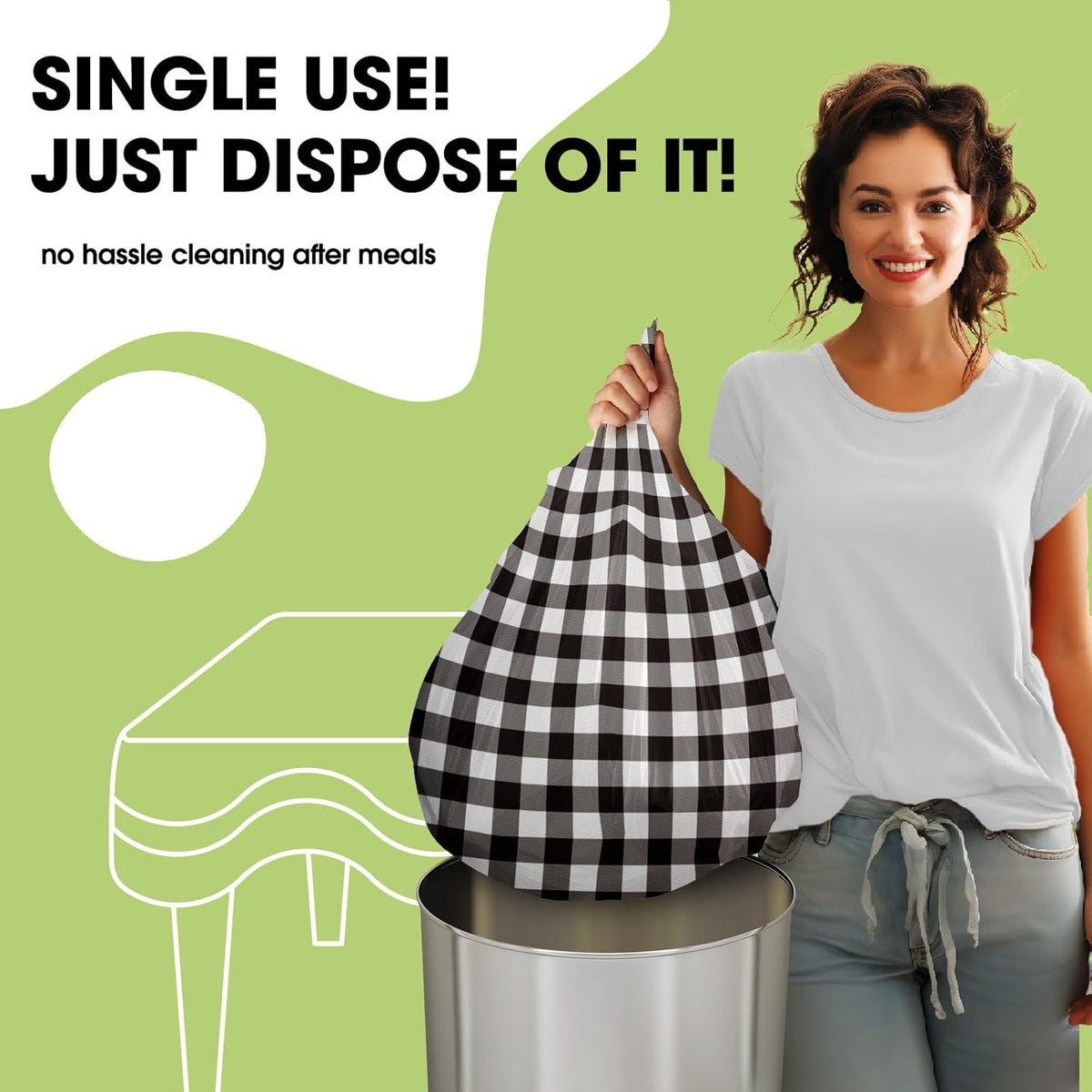 Pureegg Plastic Table Cloth Disposable 10 Pack, 84'' Round Table Cloths, Party, Picnic, Decorative Gingham Tablecloths, Round, Black and White Checkered Cover, Leakproof & Sturdy, Black Plaid
