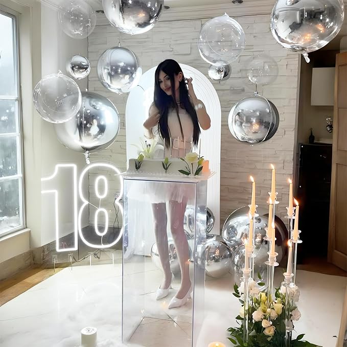 8 Pcs Bobo Balloons and Silver Round Foil Balloons 22 In Bubble Clear Balloon - Image 5