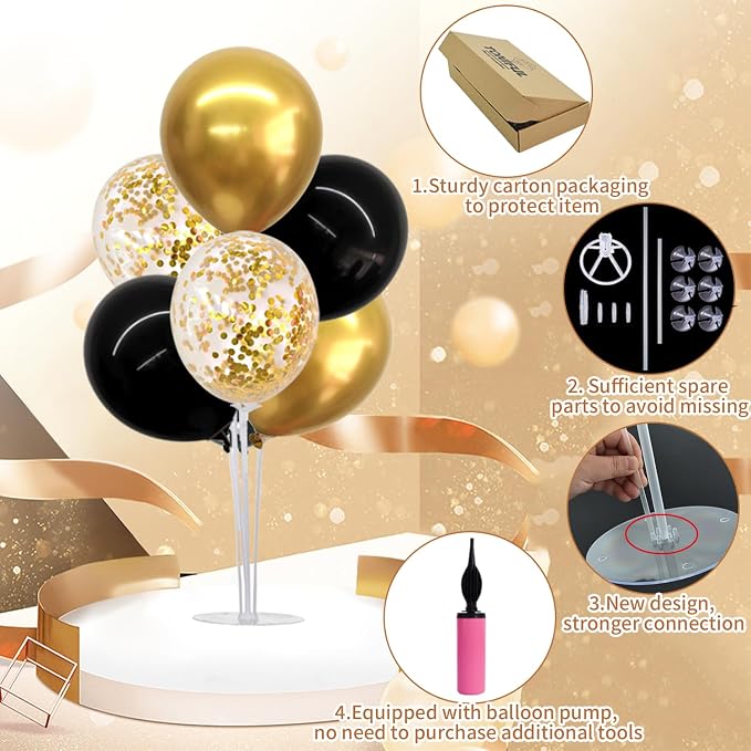 TONIFUL 4 Set Black Gold Balloon Stand Balloon Centerpieces - Image 4