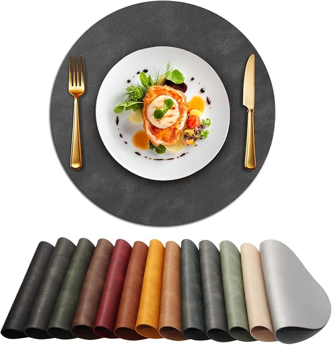 UnivoColors Placemats Round Faux Leather Placemats Set of 8-Waterproof-Wipe by UnivoColors