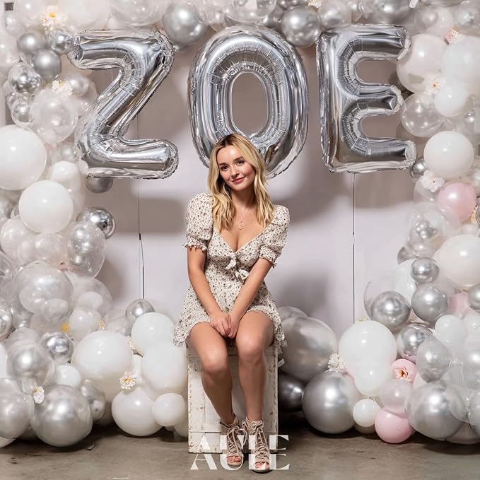 AULE 40 Inch Silver E Balloon Letter Foil A-Z Birthday Big Alphabet | Birthday - Image 2