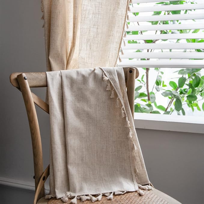 Sutuo Home Boho Curtains Natural Linen Look Textured Burlap - Image 6