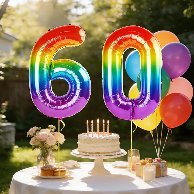 40 Inch Number 60 Balloons for 60th Birthday Party Decorations, 0-100 Rainbow - Image 3