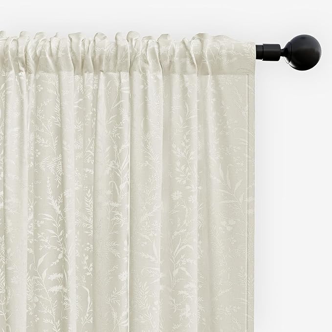 Anmao Beige Semi Sheer Light Filtering Curtains 102 Inches Long 2 Panels - Image 8