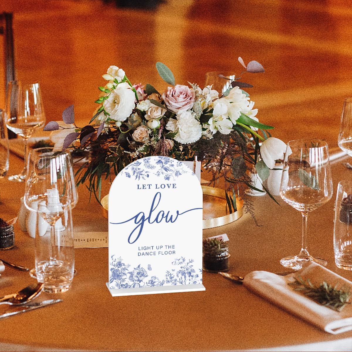 Acrylic Wedding Signs, Dusty Blue Wedding Decor, Blue Weddings Decor, Let Love Glow Signs for Reception, Modern Calligraphy Arch Acrylic Table Top Sign for Weddings Parties Dinners (White)