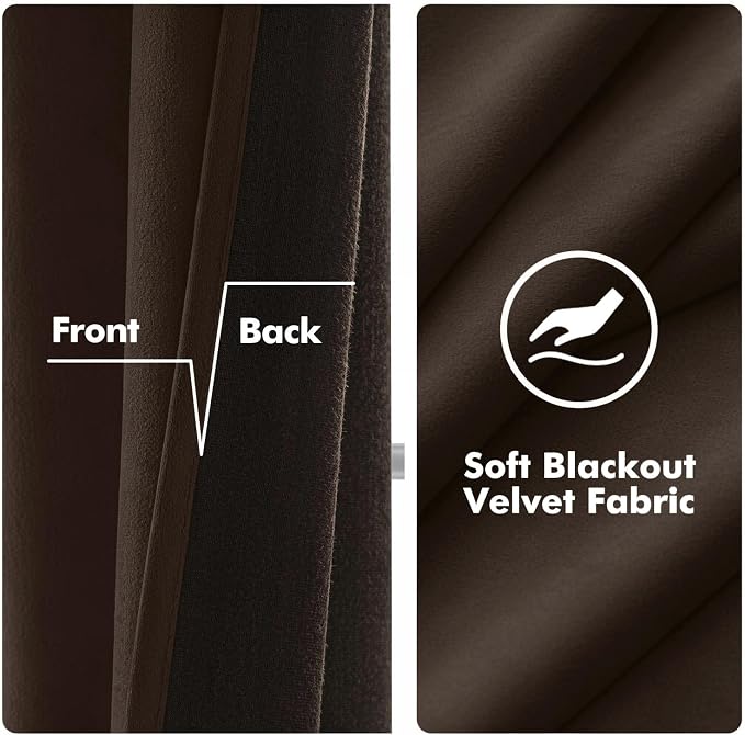 MIULEE Velvet Curtains Brown 52 x 96 Inch Length Set of 2 | Grommet Drapes - Image 4